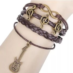 Guitar music brown leather infinity bracelet